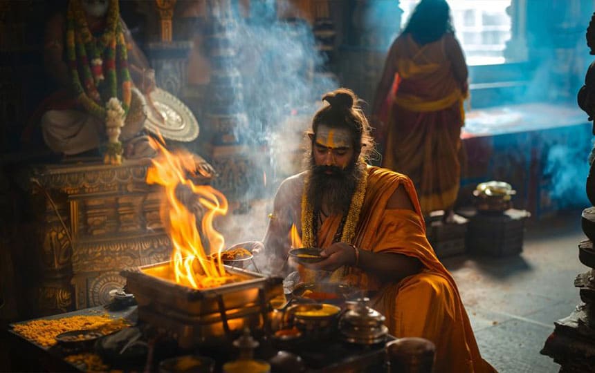 Experienced Vedic Priest Performing Sacred Ritual